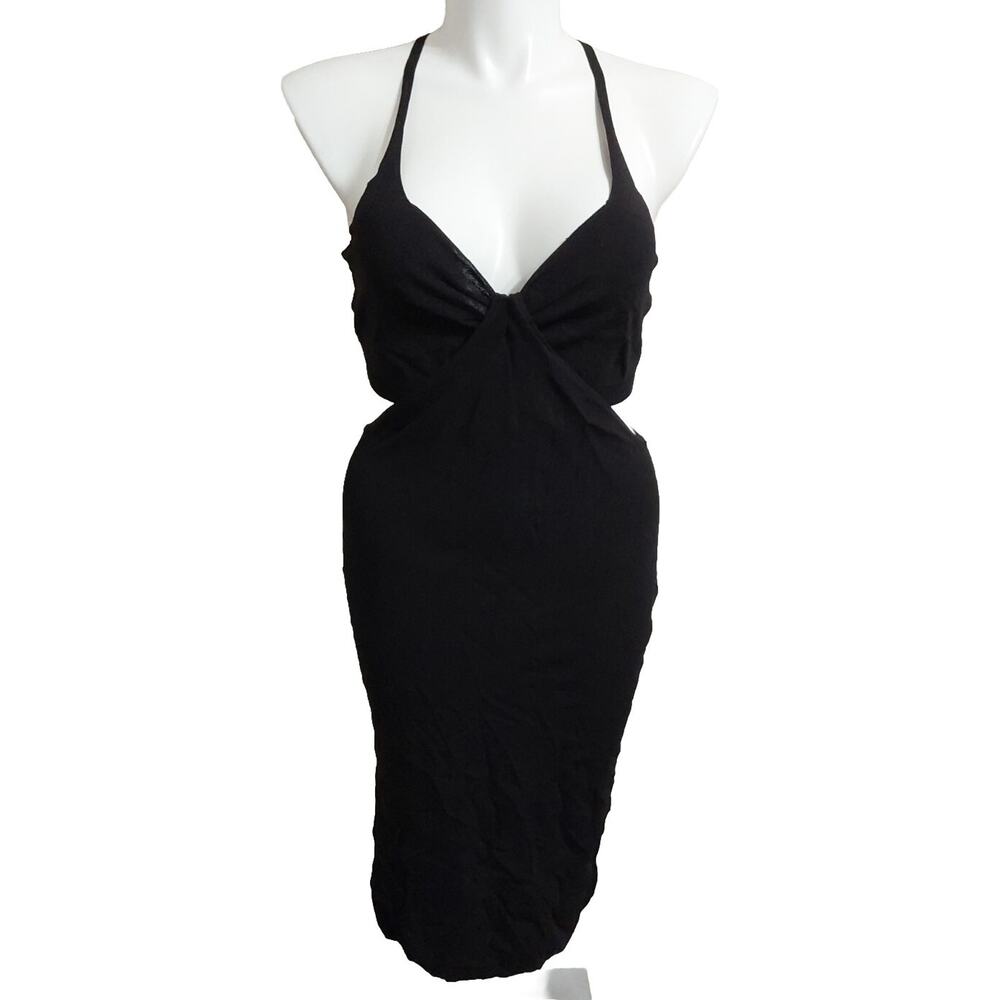 The Drop XL Black Cut-Out Side Slit Midi Dress W/Adjustable Straps #28y37